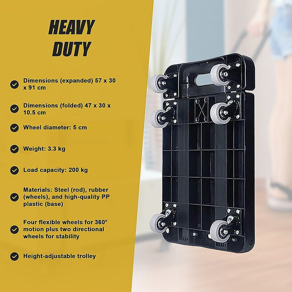 Foldable Hand Flatbed Trolley Cart 6 x 360 Degree Rotating Wheels with Maximum Load 200Kg - RnR Galore