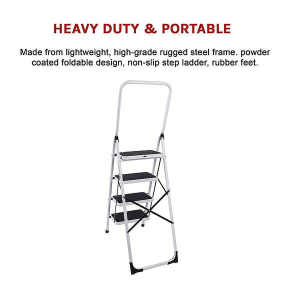 Foldable Non Slip 4 Step Steel Ladder - RnR Galore