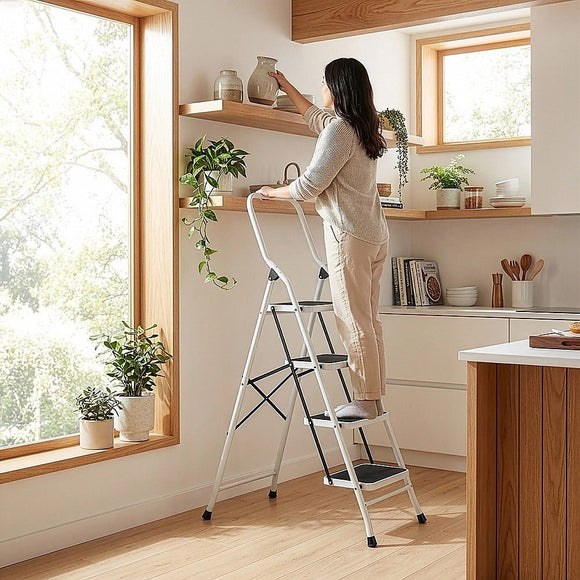 Foldable Non Slip 4 Step Steel Ladder - RnR Galore