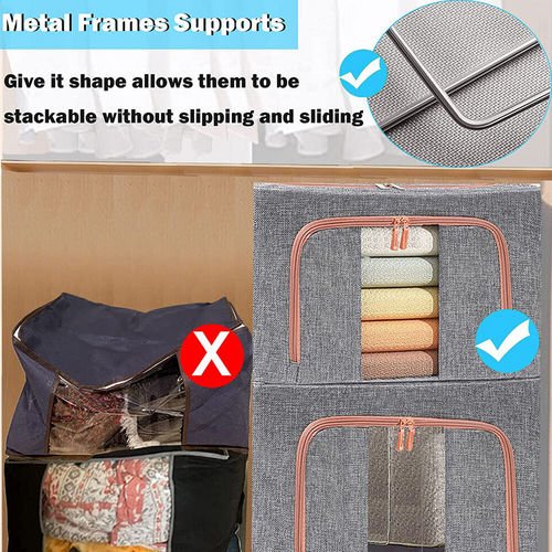 Foldable Storage Box Crushed Steel Frame Clothes Quilt Toys Organizer 24L - RnR Galore