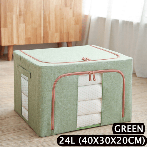Foldable Storage Box Crushed Steel Frame Clothes Quilt Toys Organizer 24L - RnR Galore