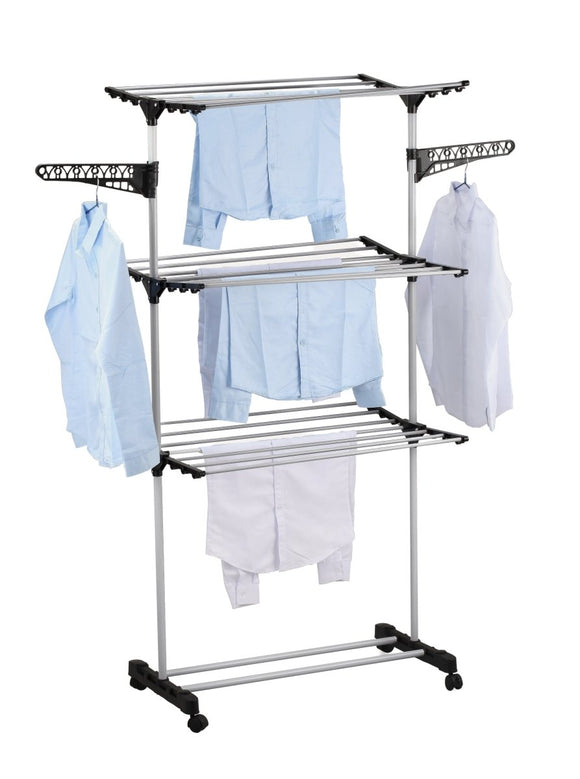 Folding 3 Tier Clothes Laundry Drying Rack with Stainless Steel Tubes for Indoor & Outdoor Home - RnR Galore