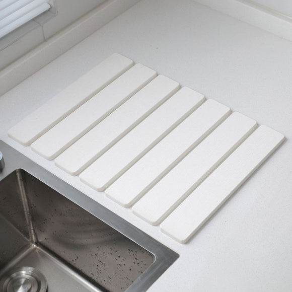 Folding Diatomaceous Earth Countertop Drain Mat - Quick Dry, Non - Slip & Easy Clean Absorbent Pad(white) - RnR Galore