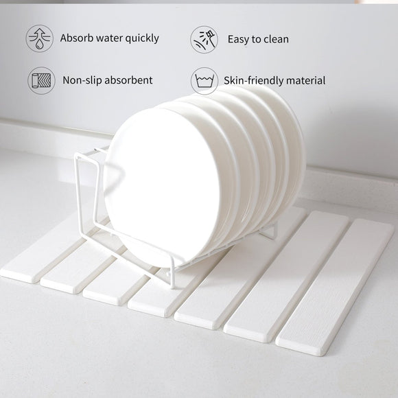Folding Diatomaceous Earth Countertop Drain Mat - Quick Dry, Non - Slip & Easy Clean Absorbent Pad(white) - RnR Galore