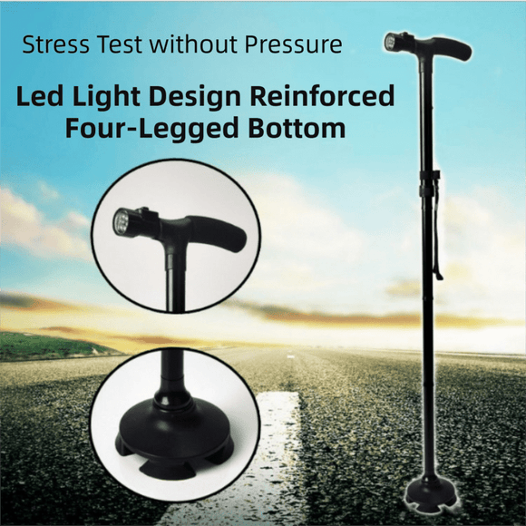 Folding LED Walking Cane with Dual Handle - Adjustable(88 - 98CM), Anti - Slip 4 - Prong Base, and Stand - Up Function for Seniors - RnR Galore