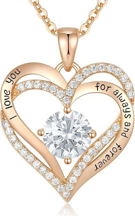 Forever Love Heart Birthstone Necklace: 925 Sterling Silver Jewelry for Mom, Wife, Friend – Ideal for Mother’s Day, Anniversaries & Birthday（white diamond,April） - RnR Galore