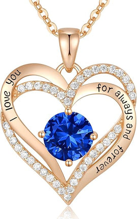 Forever Love Heart Birthstone Necklace: 925 Sterling Silver Personalized Jewelry for Mom, Wife, Friend with 12 Month Stone Options（blue diamond,December） - RnR Galore