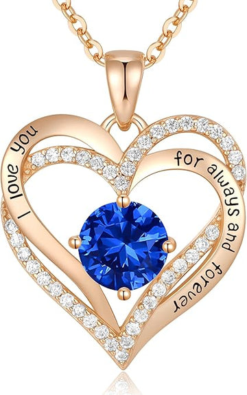 Forever Love Heart Birthstone Necklace: 925 Sterling Silver Personalized Jewelry for Mom, Wife, Friend with 12 Month Stone Options（blue diamond,December） - RnR Galore