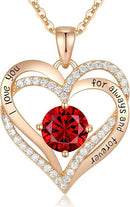 Forever Love Heart Birthstone Necklace: 925 Sterling Silver Personalized Jewelry for Mom, Wife, Friend with 12 Month Stone Options（red diamond,January） - RnR Galore