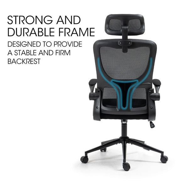 FORTIA Ergonomic Office Desk Chair, Lumbar Support, Mesh Fabric, Adjustable Headrest, Retractable Armrests, Black - RnR Galore