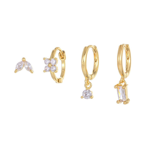 Four - piece set Gold Delicate CZ Earring Stacking Set - Huggie Hoops & Studs for Multiple Piercings - RnR Galore
