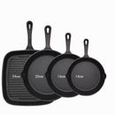 Four - piece set Heavy Duty Cast Iron Skillet & Grill Pan Thickened Vintage Style Cookware for Steak Breakfast & Camping - RnR Galore
