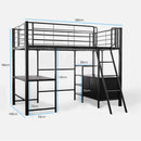 Gaming Loft Bed with Desk and Storage Cabinet, Steel Metal Frame, Space Saving Design, for Single Mattress, Matte Dark Grey - RnR Galore