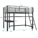 Gaming Loft Bed with Desk, Steel Metal Frame, Space Saving Design, for Single Mattress, Matte Dark Grey - RnR Galore