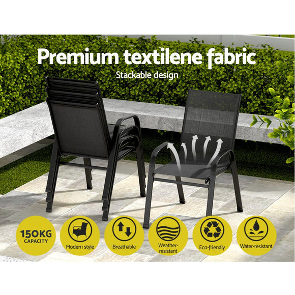 Gardeon 2PC Outdoor Dining Chairs Stackable Lounge Chair Patio Furniture Black - RnR Galore