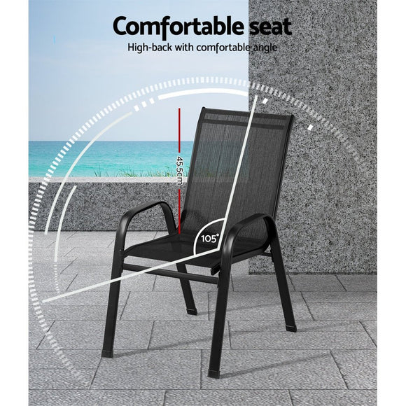 Gardeon 2PC Outdoor Dining Chairs Stackable Lounge Chair Patio Furniture Black - RnR Galore