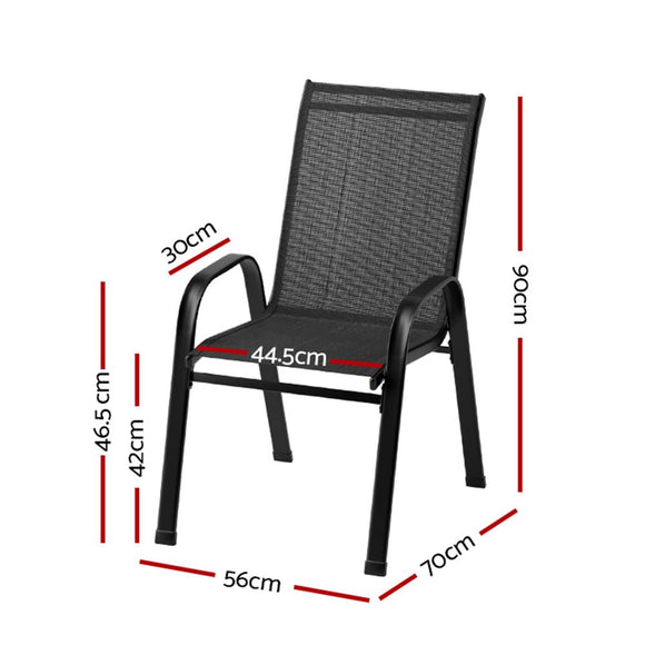 Gardeon 2PC Outdoor Dining Chairs Stackable Lounge Chair Patio Furniture Black - RnR Galore