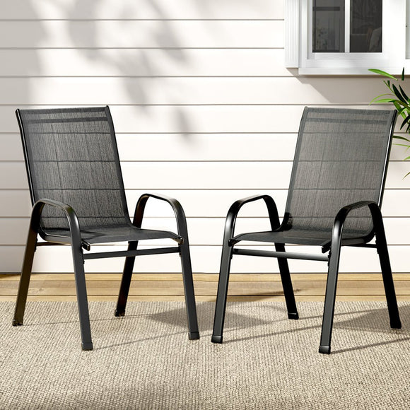 Gardeon 2PC Outdoor Dining Chairs Stackable Lounge Chair Patio Furniture Black - RnR Galore