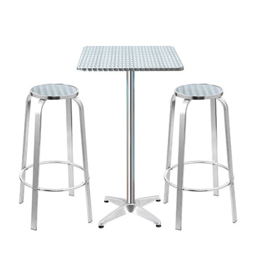 Gardeon 3 - Piece Outdoor Bar Set Bistro Table Stools Adjustable Square Cafe - RnR Galore