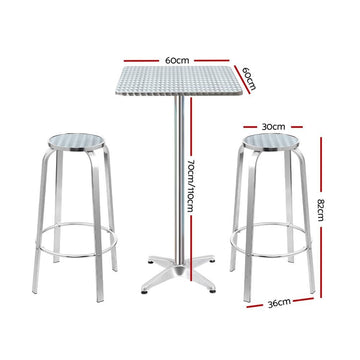Gardeon 3 - Piece Outdoor Bar Set Bistro Table Stools Adjustable Square Cafe - RnR Galore