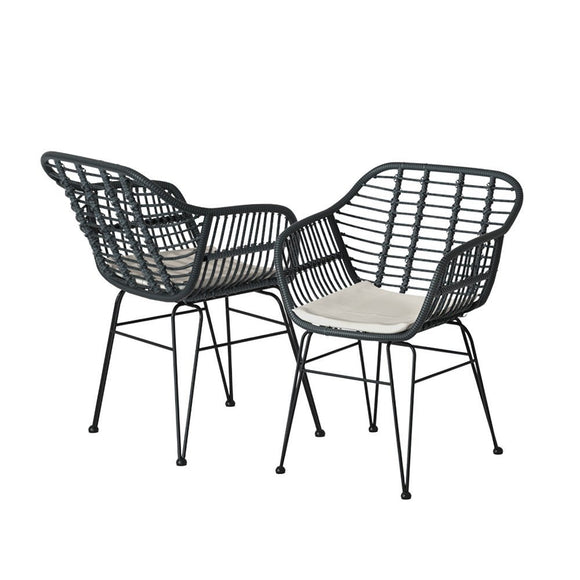 Gardeon 3PC Outdoor Furniture Bistro Set Lounge Setting Table Chairs Cushion Patio Grey - RnR Galore