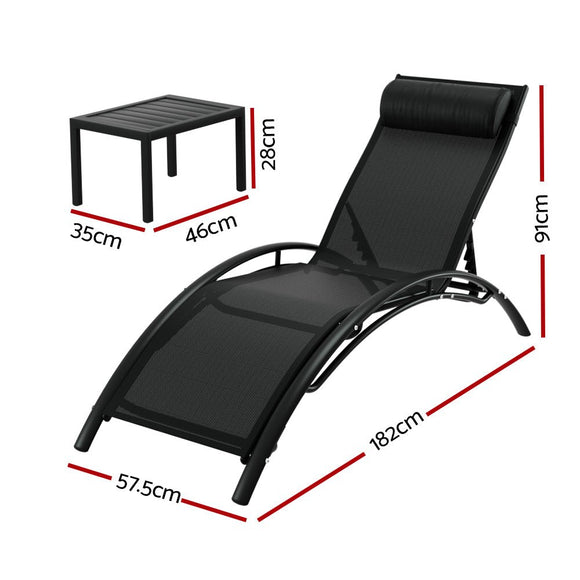 Gardeon 3PC Sun Lounge Outdoor Lounger Steel Table Chairs Patio Furniture Garden - RnR Galore
