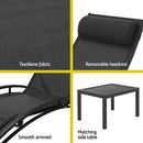 Gardeon 3PC Sun Lounge Outdoor Lounger Steel Table Chairs Patio Furniture Garden - RnR Galore