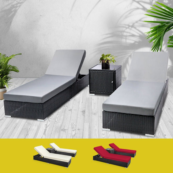 Gardeon 3PC Sun Lounge Wicker Lounger Outdoor Furniture Day Bed Rattan Garden - RnR Galore