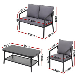 Gardeon 4 Seater Outdoor Sofa Set 4PCS Table Chair Setting Patio Furniture - RnR Galore