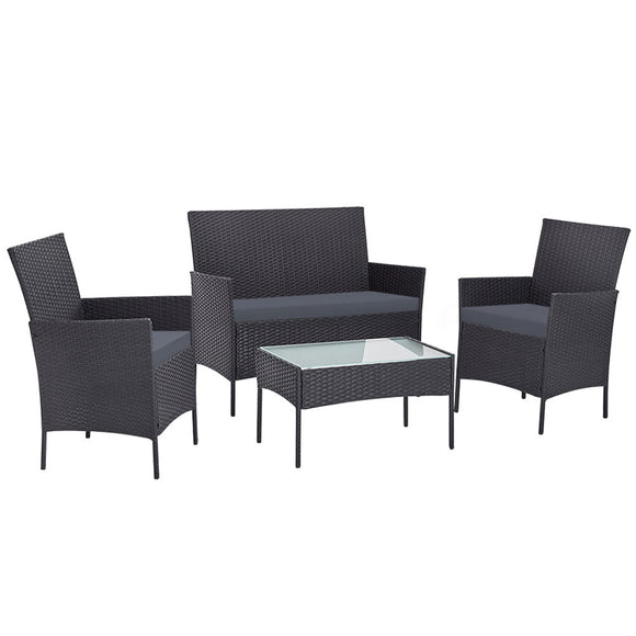 Gardeon 4 Seater Outdoor Sofa Set Wicker Setting Table Chair Furniture Dark Grey - RnR Galore