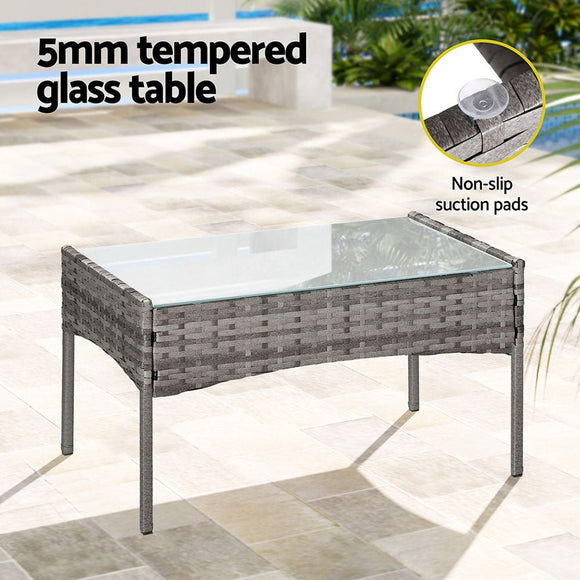 Gardeon 4 Seater Outdoor Sofa Set Wicker Setting Table Chair Furniture Grey - RnR Galore