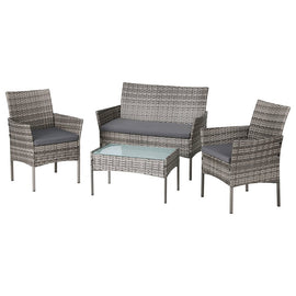 Gardeon 4 Seater Outdoor Sofa Set Wicker Setting Table Chair Furniture Grey - RnR Galore