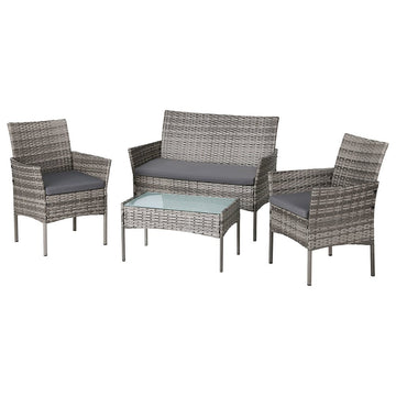 Gardeon 4 Seater Outdoor Sofa Set Wicker Setting Table Chair Furniture Grey - RnR Galore