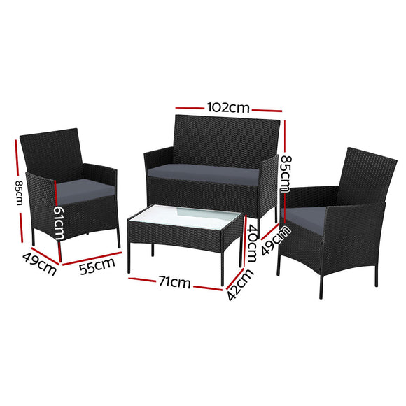 Gardeon 4 Seater Outdoor Sofa Set with Storage Cover Wicker Table Chair Black - RnR Galore