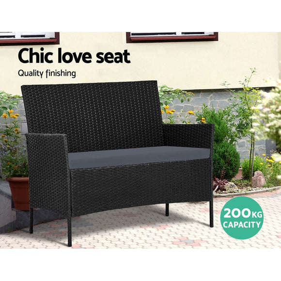 Gardeon 4 Seater Outdoor Sofa Set with Storage Cover Wicker Table Chair Black - RnR Galore
