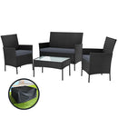 Gardeon 4 Seater Outdoor Sofa Set with Storage Cover Wicker Table Chair Black - RnR Galore