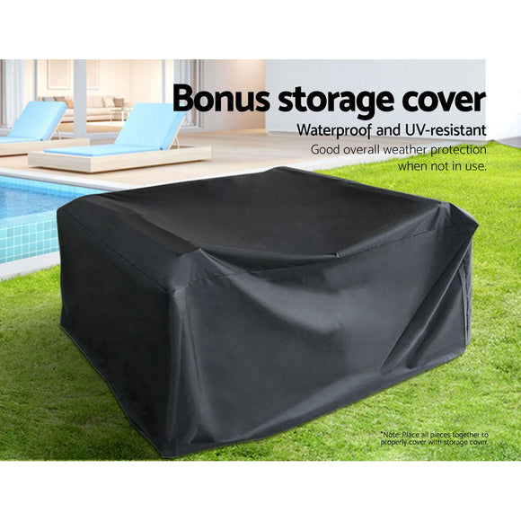 Gardeon 4 Seater Outdoor Sofa Set with Storage Cover Wicker Table Chair Black - RnR Galore