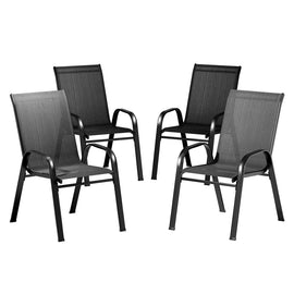 Gardeon 4PC Outdoor Dining Chairs Stackable Lounge Chair Patio Furniture Black - RnR Galore