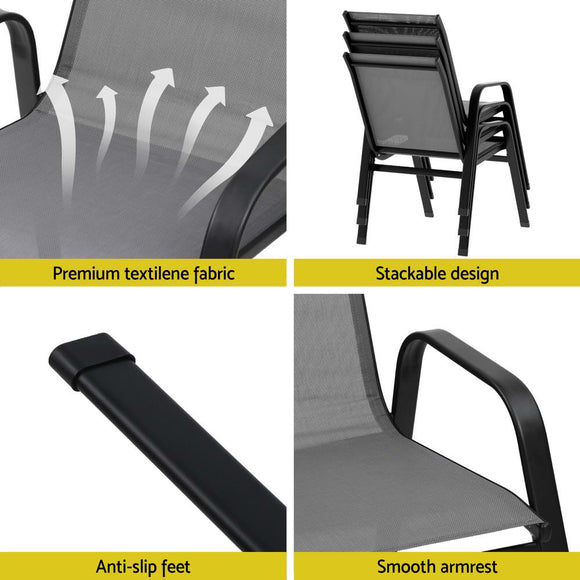Gardeon 4PC Outdoor Dining Chairs Stackable Lounge Chair Patio Furniture Grey - RnR Galore