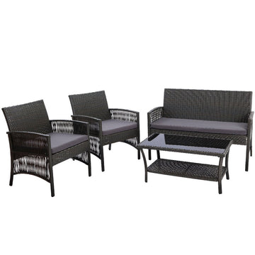 Gardeon 4PCS Outdoor Sofa Set Wicker Harp Chair Table Garden Furniture Grey - RnR Galore