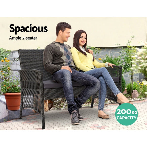 Gardeon 4PCS Outdoor Sofa Set Wicker Harp Chair Table Garden Furniture Grey - RnR Galore