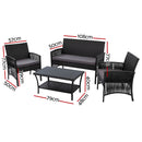Gardeon 4PCS OutdoorSofa Set with Storage Cover Wicker Harp Chair Table Black - RnR Galore