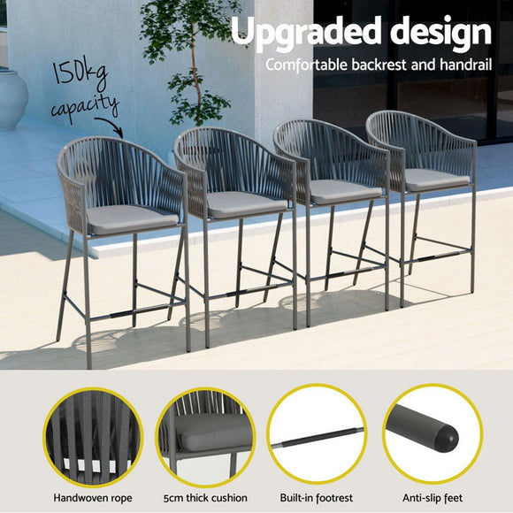 Gardeon 5 - Piece Outdoor Bar Set Dining Table Rope Chair Patio Bistro Set - RnR Galore