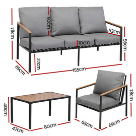 Gardeon 5 Seater Outdoor Sofa Set 4PCS Table Chair Garden Bench Patio Furniture - RnR Galore