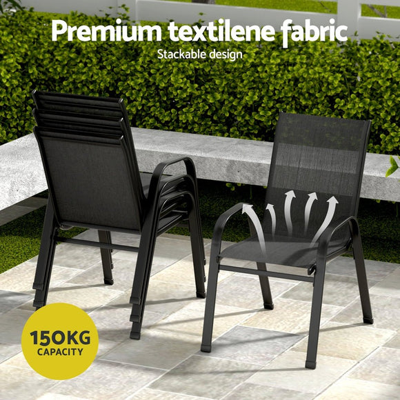 Gardeon 5PC Outdoor Dining Set Table and Chairs Patio Furniture Bistro Set Garden Black - RnR Galore