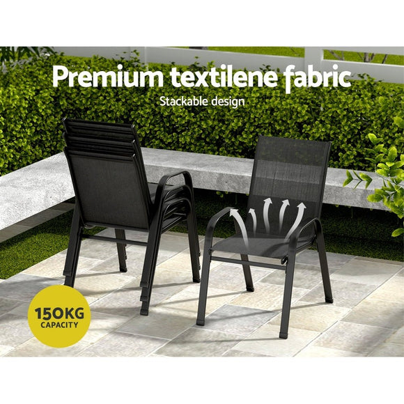 Gardeon 5PC Outdoor Dining Set Table and Chairs Patio Furniture Bistro Set Garden Black - RnR Galore