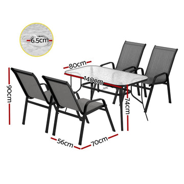 Gardeon 5PC Outdoor Dining Set Table and Chairs Patio Furniture Bistro Set Garden Grey - RnR Galore