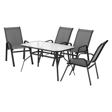 Gardeon 5PC Outdoor Dining Set Table and Chairs Patio Furniture Bistro Set Garden Grey - RnR Galore