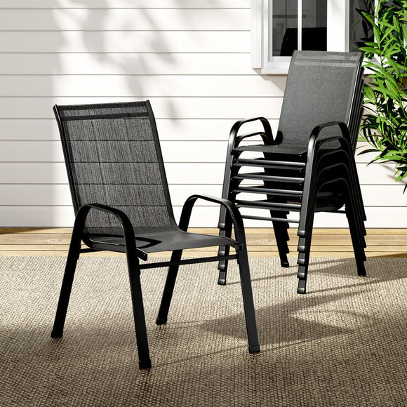 Gardeon 6PC Outdoor Dining Chairs Stackable Lounge Chair Patio Furniture Black - RnR Galore