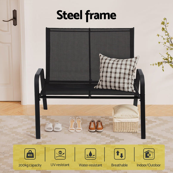 Gardeon Garden Bench Seat Steel Outdoor Patio Park Lounge Backyard Chair Black - RnR Galore